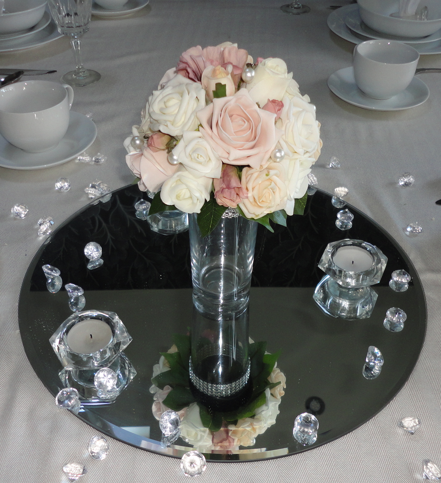 Vintage Pinks, Champagne & Ivory Table Posy Centrepiece